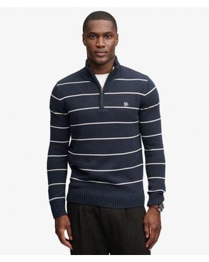 Superdry & Co Cotton Stripe Half Zip Knit - Blue