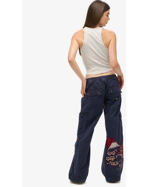 Superdry & Co Low Rise Embroidered Cargo Trousers - Blue