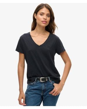 Superdry & Co Slub Embroidered V-neck T-shirt - Black
