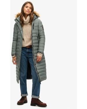 Superdry & Co Quilted Fuji Hooded Long Puffer Coat - Blue