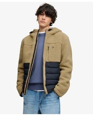 Superdry & Co Hooded Outdoor Borg Quilt Hybrid Jacket - Blue