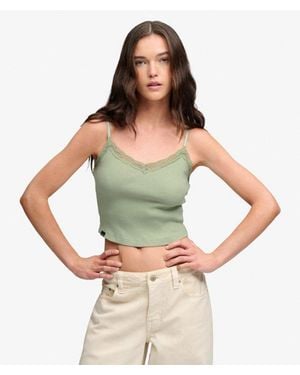 Superdry & Co Essential Lace Trim Cropped Cami Top - Green