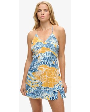 Superdry Printed Mini Slip Dress - Blue
