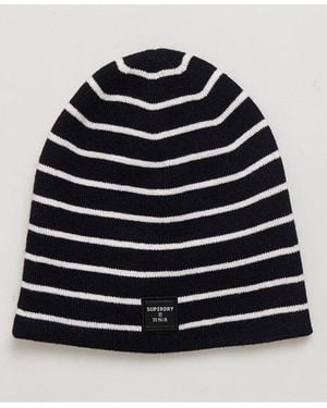 Superdry Fine Luxe Beanie Hat Breton Stripe - Blue