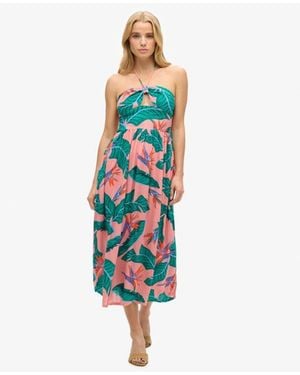 Superdry Tropical Print Cut Out Midi Dress - Blue