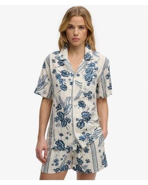 Superdry Beach Printed Short Sleeve Shirt - Blue