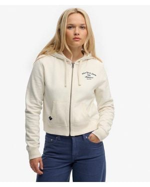 Superdry & Co Athletic Essentials Cropped Zip Hoodie - Natural
