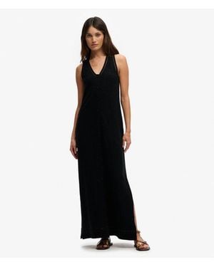 Superdry Jersey Maxi-jurk Met Ladderdetail - Zwart