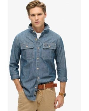 Superdry Cotton Workwear Long Sleeve Shirt - Blue