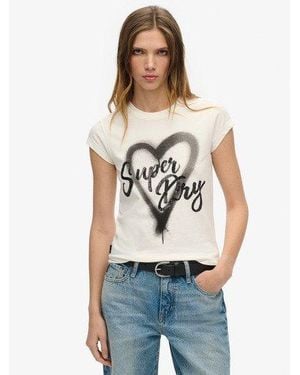 Superdry Embroidered Graphic Embellished Punk Cap Sleeve T-shirt - White