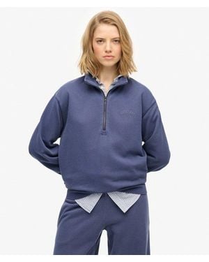 Superdry & Co Essential Logo Garment Dye Half Zip Sweatshirt - Blue