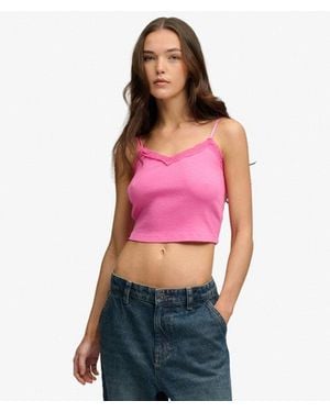 Superdry & Co Essential Lace Trim Cropped Cami Top - Red