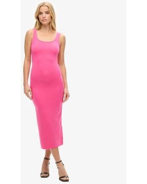 Superdry & Co Square Neck Jersey Midi Dress - Pink