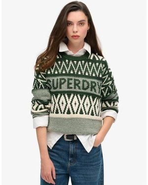 Superdry & Co Branded Pattern Crew Sweater - Green