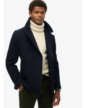 Superdry & Co The Merchant Store - Wool Blend Pea Coat - Blue