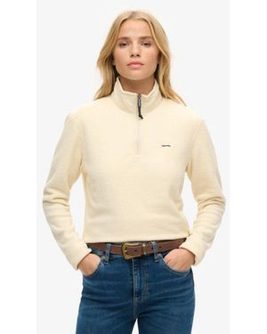 Superdry & Co Polar Fleece Cropped Half Zip - Natural