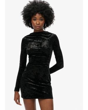 Superdry Velvet Long Sleeve Mini Dress - Black