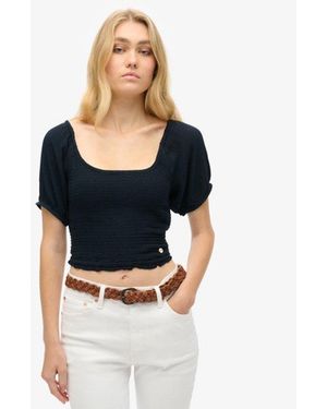 Superdry & Co Smocked Woven Top - Blue
