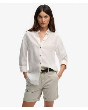 Superdry Premium Linen Button Down Slim Shirt - White