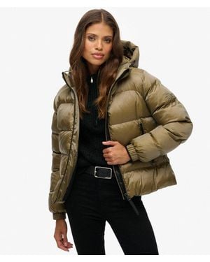 Superdry Luxe Sports Puffer Jas Met Capuchon - Groen