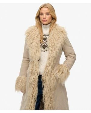 Superdry Femme Manteau Afghan Long Taille - Bleu
