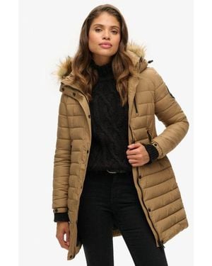 Superdry Slim Fit Quilted Puffer Coat - Brown