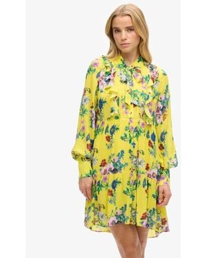 Superdry Floral Print Studios Off Duty Mini Dress - Yellow