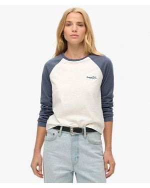 Superdry & Co Ladies Slim Fit Essential Logo Long Sleeve Baseball Top - White