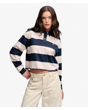 Superdry Femme Top Rugby Athletic Essentials Rayé Coupe Overtaille Taille - Bleu