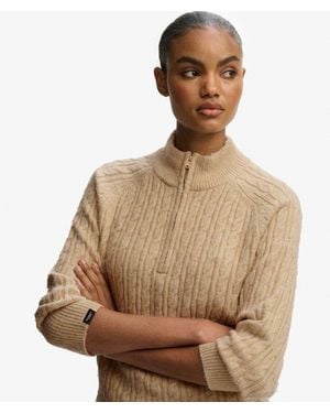 Superdry Brushed Cable Knit Henley Sweater - Natural