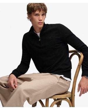 Superdry & Co Essential Lightweight Wool Blend Half Zip Sweater - Black