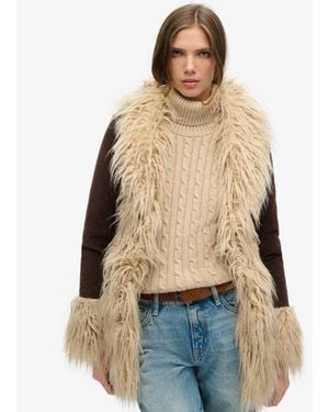 Superdry Faux Fur Lined Afghan Coat Coffee Bean - Blue
