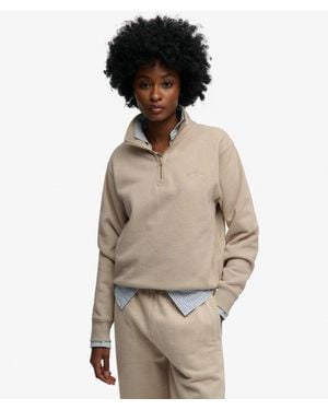 Superdry Essential Logo Geborduurde Halve Rits Trui - Naturel