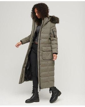 Superdry Lange Parka Met Capuchon Met Imitatiebont - Naturel