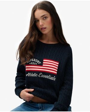 Superdry Wijdvallende Gebreide Kabeltrui Met Vlag - Zwart