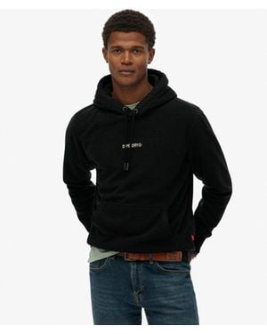 Superdry Homme Sweat À Capuche En Polaire Micro Logo Taille - Noir