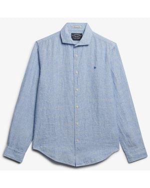 Superdry & Co Riviera Long Sleeve Linen Shirt - Blue