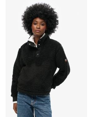 Superdry & Co Super Soft Popper Neck Teddy Fleece - Black