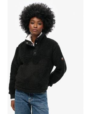 Superdry & Co Super Soft Popper Neck Teddy Fleece - Black