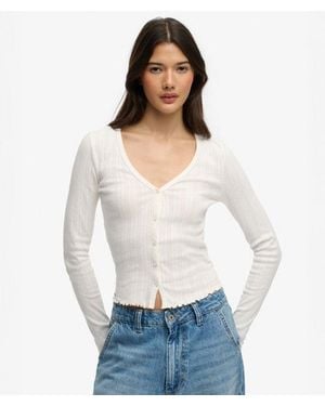 Superdry Athletic Essential Pointelle Cardigan - White