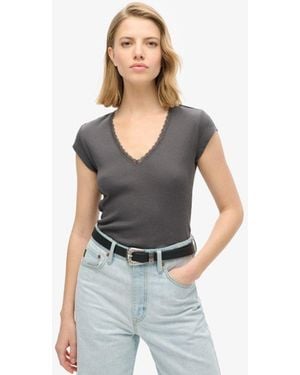 Superdry Athletic Essentials Lace Trim V-neck Top - Grey