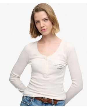 Superdry Athletic Button Down Long Sleeve Top - White