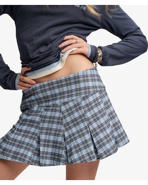 Superdry Bench X & Co Bench Logo Pleated Check Mini Skirt - Blue
