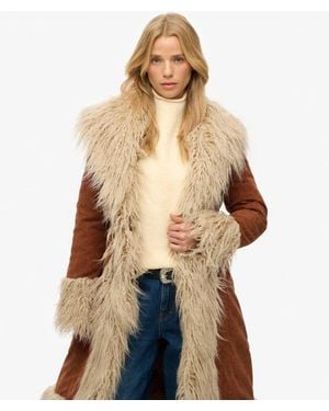 Superdry Long Afghan Coat - Natural