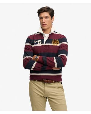 Superdry Double Emblem Stripe Rugby Top - Red
