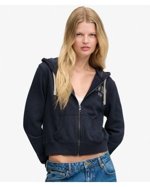 Superdry & Co Athletic Essentials Printed Cropped Zip Hoodie - Blue