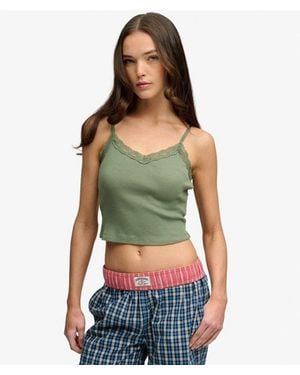 Superdry & Co Essential Lace Trim Cropped Cami Top - Green