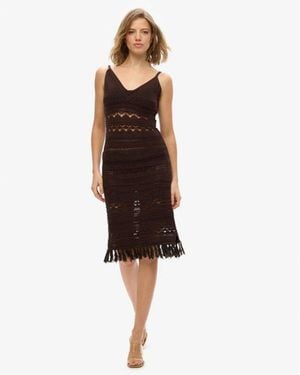 Superdry & Co Crochet Tassel Midi Dress - Brown