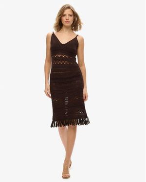 Superdry Crochet Tassel Midi Dress - Brown