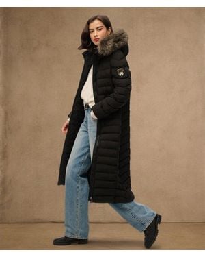 Superdry Slim Fit Fuji Faux Fur Hooded Long Jacket - Black